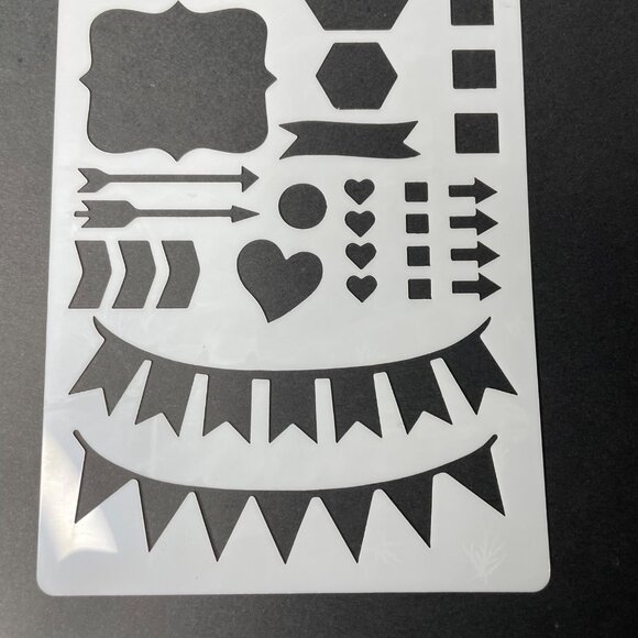 Reusable Art Planner Stencil Hexagons Flags Checklist Boxes Arrows Banners mq Mi - Picture 3 of 3